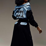 Cowboy Splicing Suit Girl T-Tie Zip Open Trousers Letter Print Short Coat Street Tide Brand HZ1208