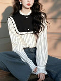 2025 Spring Han Han Super Beautiful Beautiful Black And White Striped Shirt Female Design Sense Light Luxury To Reduce The Age Of The Gas Blouse HZ1208