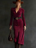 2025 Autumn And Winter Velvet Temperament Waist Suit Collar Open Dress Dress With Belt HZ1208