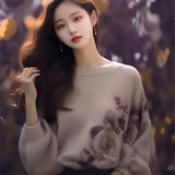 Autumn And Winter New Round Collar Collar Collar Jersey Tweed Blouse Design Sweater Temperament Lazy Blouse Woman HZ1208