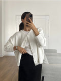 Hot White With Soft Knitted Cardigan Female Retro Buckle Gray Wool Sweater Coat In Wind HZ1208