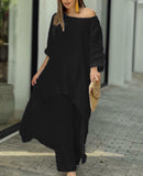 2025 New Women's Cotton And Cotton Fashion Casual Large Code Irregular Long-Sleeved Set Of Wide Leg Pants Two Sets HZ1208