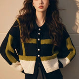 New Sweater In Autumn And Winter 2025 Retro Loose Color Design With A Sense Of Collar Small Fragrant Long-Sleeved Knitted Cardigan HZ1208