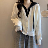 Large-Size Fake Two Short Hooded Sweater Coat Women Autumn Fat Mm Thin Belly Knitted Shirt Topess HZ1208