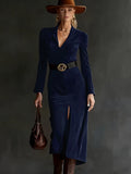 2025 Autumn And Winter Velvet Temperament Waist Suit Collar Open Dress Dress With Belt HZ1208