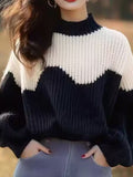 Black And White Half-High Collar Sweater 2025 New Winter Lazy High Feeling Thick Thick Knitted Shirt Top Woman HZ1208
