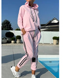 2025 Autumn And Winter New Women's Pure Color Round Neck Long Sleeves With Splicing Trousers Set Women HZ1208