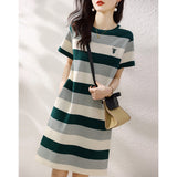 Crash Striped Dress 2025 Summer New Korean Version Of Casual Simple Dress Showing Skinny Skin Dress Women HZ1208