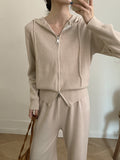 Hooded Sweater Set Women Loose Soft Jacket Sweater Cardigan + Wide Leg Pants Two Sets HZ1208