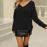 2025 Autumn New Imitation Marinose Sweater Female Solid Color Long-Sleeved V-Neck Loose Large-Size Woman HZ1208