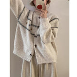 Horn Buckle Loose Retro Sweater Cardigan Women 2025 Autumn And Winter New Round-Necked Collared Flower Knitted Coat HZ1208