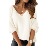 2025 Autumn New Imitation Marinose Sweater Female Solid Color Long-Sleeved V-Neck Loose Large-Size Woman HZ1208