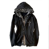 Y2K Street Trendy Hoodie Men And Women Double-Sided Wearing Leopard Coat Top Cross Gothic HZ1208