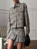 Exploding Plaid-Print Set Shirt-Style Jacket With Hundreds Of Folded Skirt Autumn And Winter Crumuml Flower Design Sweet Retro Woman HZ1208