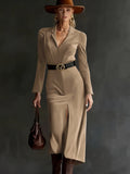 2025 Autumn And Winter Velvet Temperament Waist Suit Collar Open Dress Dress With Belt HZ1208