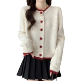 Spring And Autumn 2025 New Sweater Coat Women's Design Color Love Button Knitted Shirt Short Long-Sleeved Top HZ1208