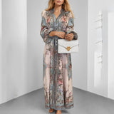 2025 Dress Women's New Elegant Temperament V-Neck Fashion Print Long-Sleeved Dress HZ1208