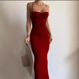 2025 Thin High-Rise Sleeveless Bagted Hip Dress New Cross-Sling Long Dress Fishtail Dress HZ1208