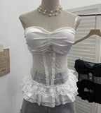 Purely Eager Heavy-Working Transduce Mesh Lace Spliced Ribbon Ribbon Strap Chest Pad Tector Blouse 2721 HZ1208