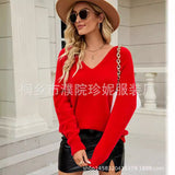 2025 Autumn New Imitation Marinose Sweater Female Solid Color Long-Sleeved V-Neck Loose Large-Size Woman HZ1208