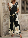 2025 Summer Set Printing V-Neck Bat Sleeve Blouse Long Pants Fashion Two-Piece HZ1208