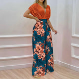 2025 Women's Autumn New Temperament V-Neck Print Wide Leg Pants Fashion Casual Set 661 HZ1208