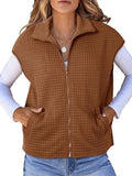 Spring And Autumn Explosion Women's Collar Zipper Vest Waffge Pocket Sweatshirt Sleeveless Coat Woman HZ1208